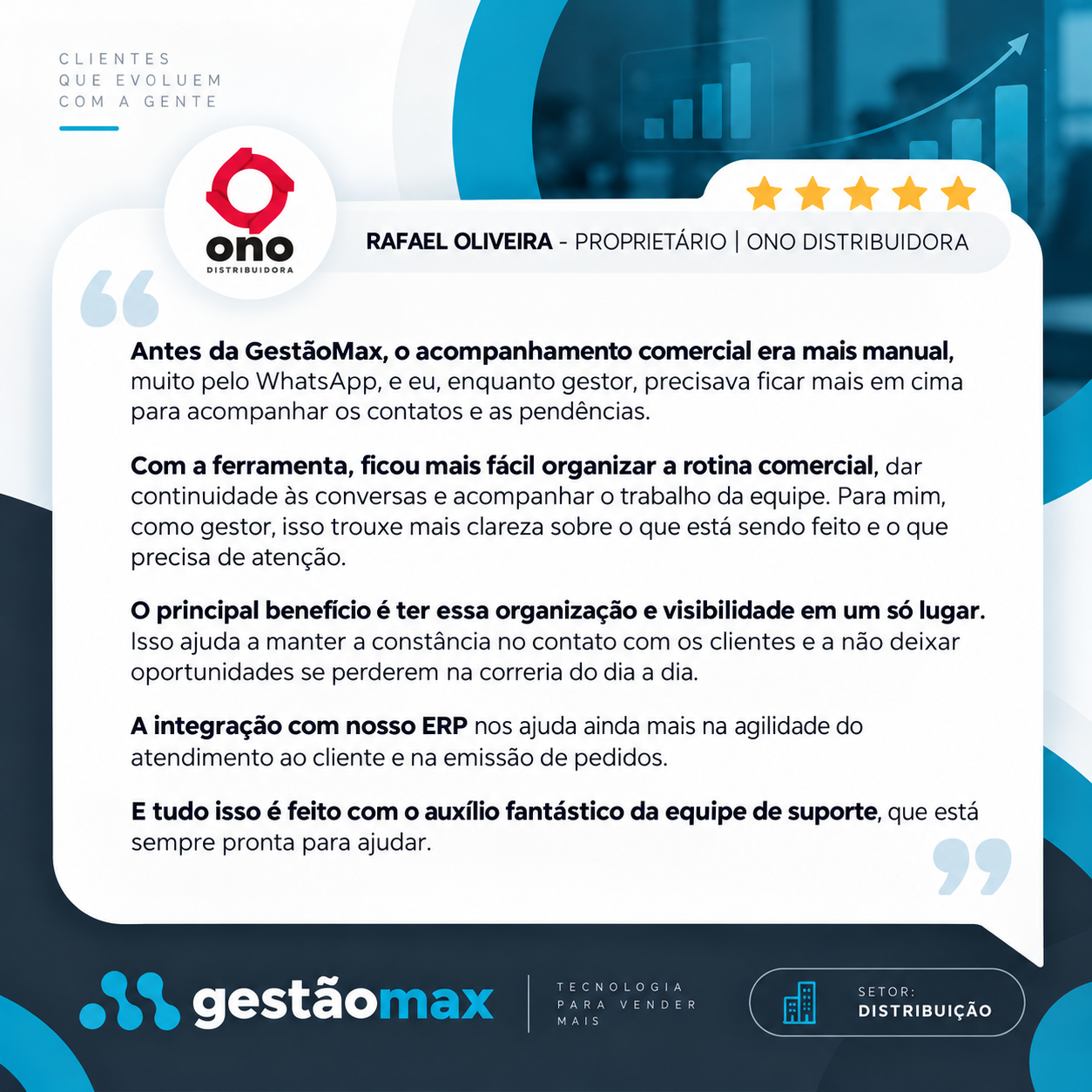 Depoimento de Rafael Oliveira, Proprietário da Ono Distribuidora, sobre sua experiência com a GestãoMax